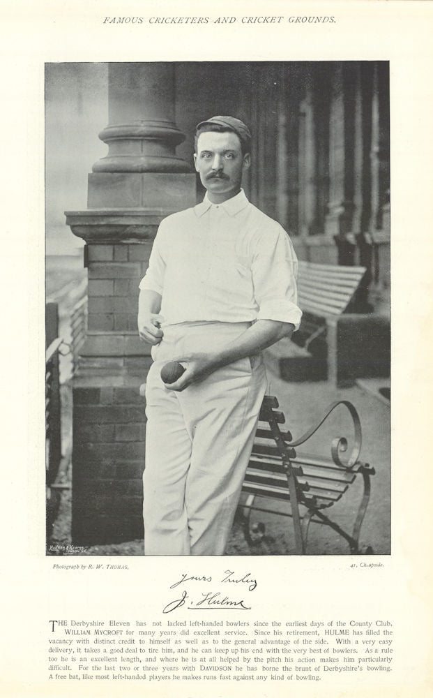 John Joseph Hulme. Left-arm medium-fast bowler. Derbyshire cricketer 1895